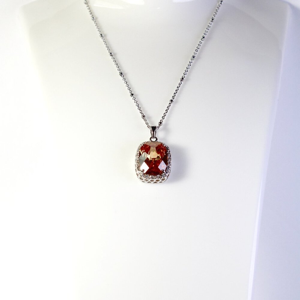 925 Sterling Silver Citrine Gemestone Necklace Free Chain